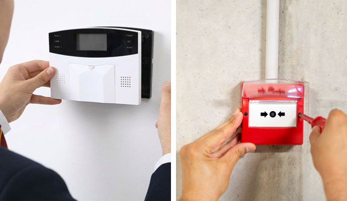 Collage of alarm system guard and fire alarm installation service