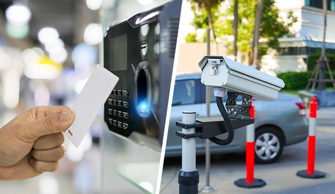 Collage of key card reader and parking system