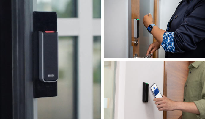 Collage of different uses of HID access control system