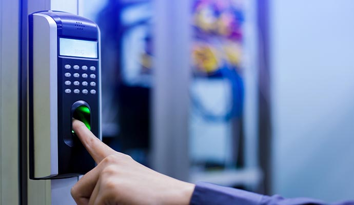 Person using biometric reader.