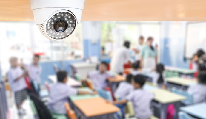 Security camera installed in a school classroom for real time monitoring