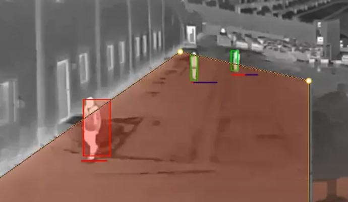 A thermal security surveillance system analyzing a scene in real-time